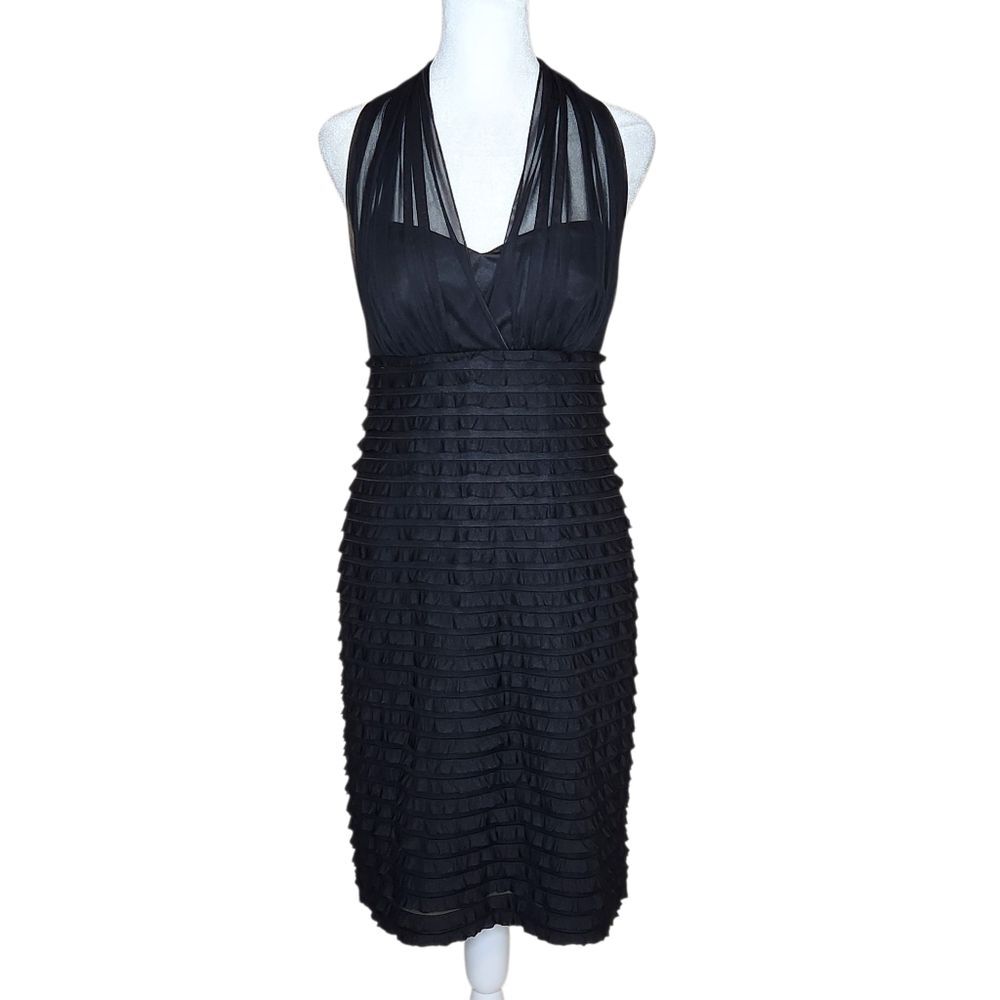Cottagegoth Connected Apparel Black Tiered Ruffle Fitted Halter Midi Dress 10